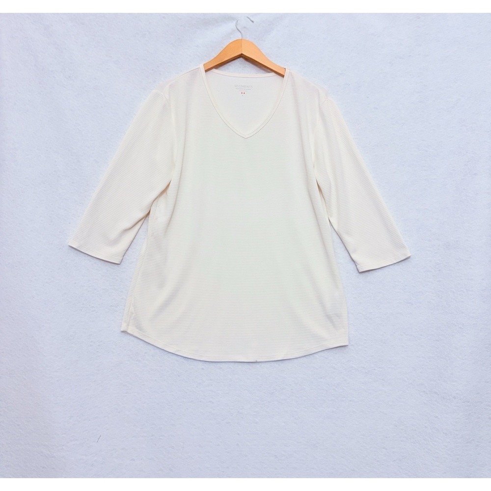 Segments Top L Ivory Modal Blend Knit 3/4 Sleeve V Neck Casual Ribbed Minimalist
